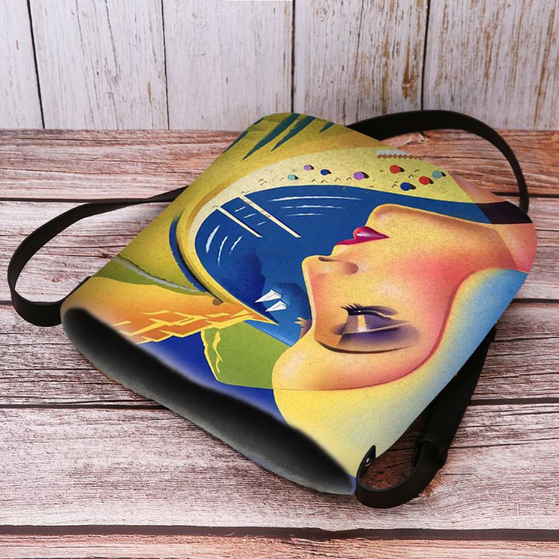 Vrouwen Vilt Kunst Schilderij Cartoon Figuur Print Persoonlijkheid Crossbody Tas Schoudertas