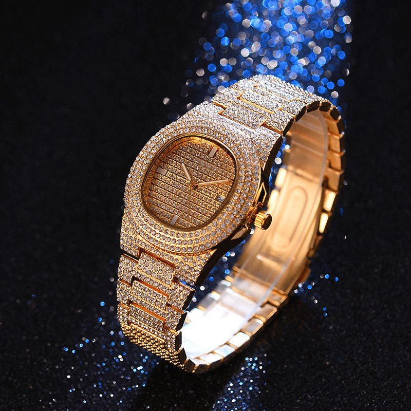 1/3 Pcs Luxe Ingelegde Steentjes Mannen Horloge Set Hip Hop Collier Armband