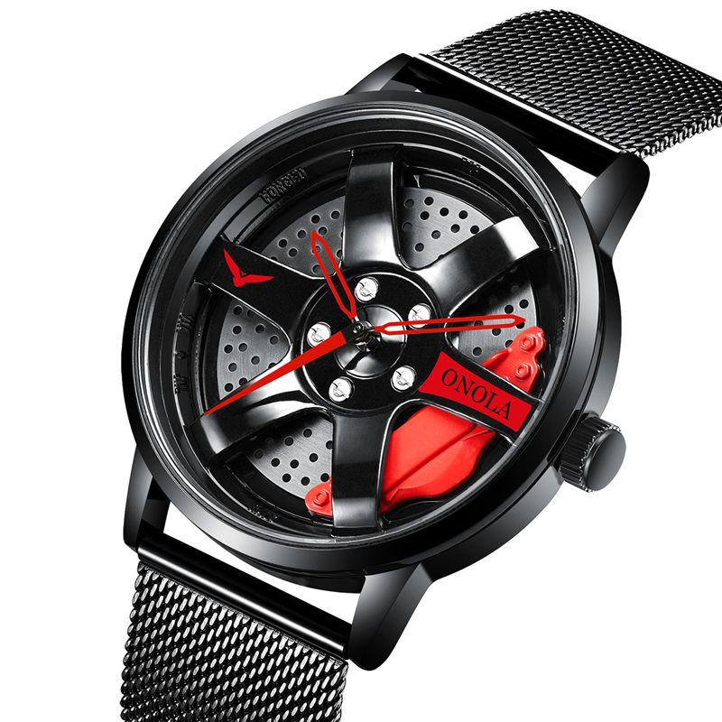 3d Holle Wielnaaf Ontwerp Waterdicht Mode Volledig Stalen Heren Horloge Quartz Horloge