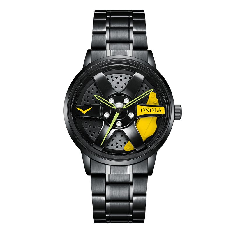 3d Holle Wielnaaf Ontwerp Waterdicht Mode Volledig Stalen Heren Horloge Quartz Horloge