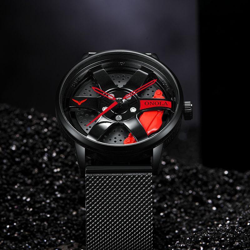 3d Holle Wielnaaf Ontwerp Waterdicht Mode Volledig Stalen Heren Horloge Quartz Horloge