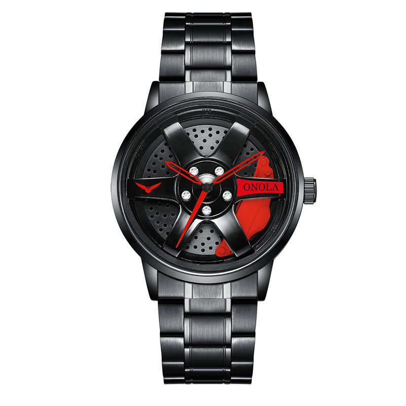 3d Holle Wielnaaf Ontwerp Waterdicht Mode Volledig Stalen Heren Horloge Quartz Horloge