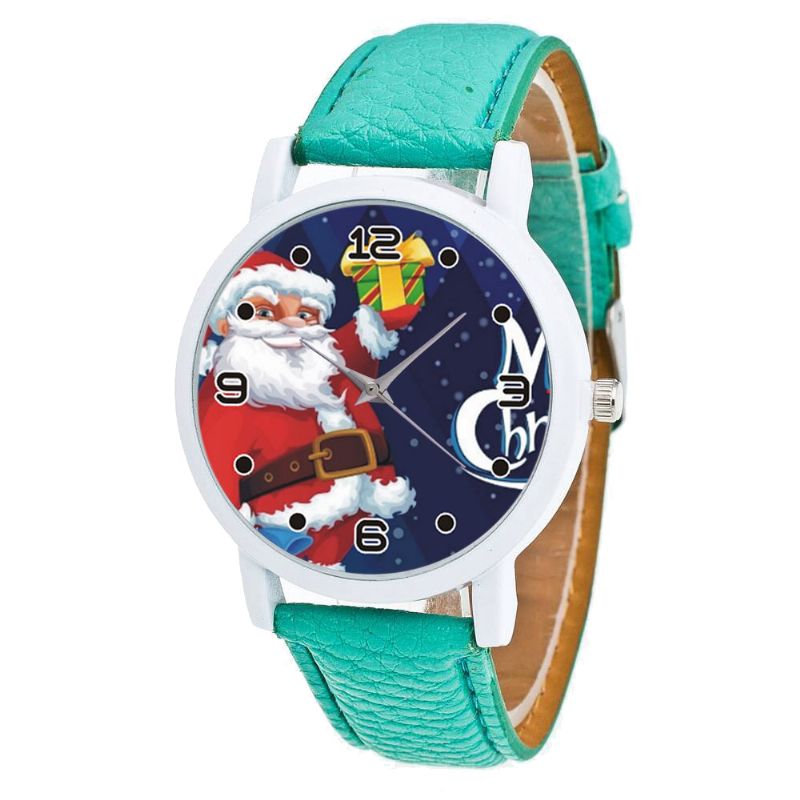 Cartoon Kerstman Met Sterrenhemel Patroon Pu Lederen Band Kid Horloge Mode Kinderen Quartz Horloge