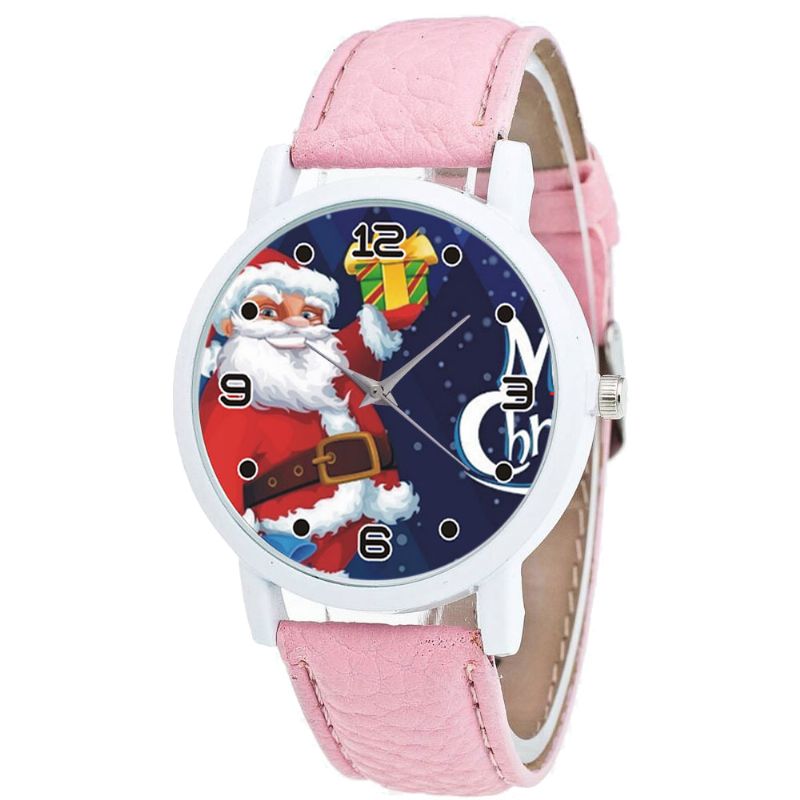 Cartoon Kerstman Met Sterrenhemel Patroon Pu Lederen Band Kid Horloge Mode Kinderen Quartz Horloge