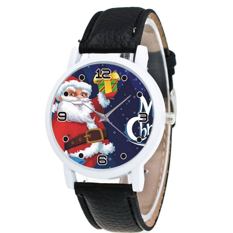 Cartoon Kerstman Met Sterrenhemel Patroon Pu Lederen Band Kid Horloge Mode Kinderen Quartz Horloge