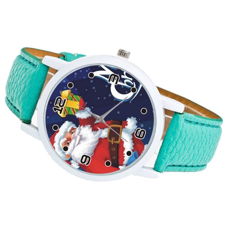 Cartoon Kerstman Met Sterrenhemel Patroon Pu Lederen Band Kid Horloge Mode Kinderen Quartz Horloge