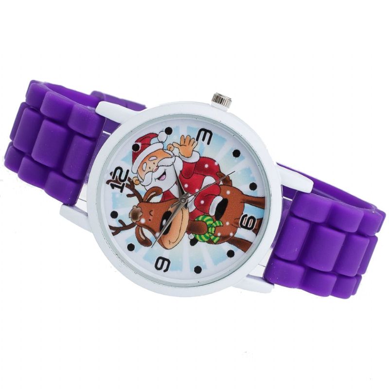 Cartoon Kerstman En Rendier Patroon Siliconen Band Horloge Leuke Kid Horloge Mode Kinderen Quartz Horloge