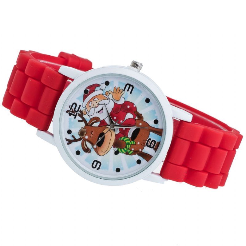 Cartoon Kerstman En Rendier Patroon Siliconen Band Horloge Leuke Kid Horloge Mode Kinderen Quartz Horloge