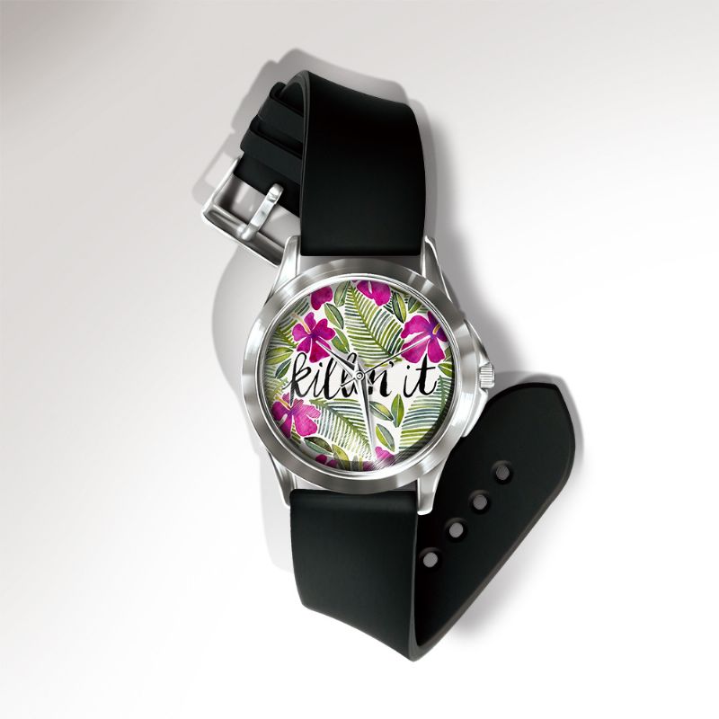 Casual Aquarel Blad Vogel Fruit Patroon Wijzerplaat Pvc Band Unisex Quartz Horloge Polshorloge