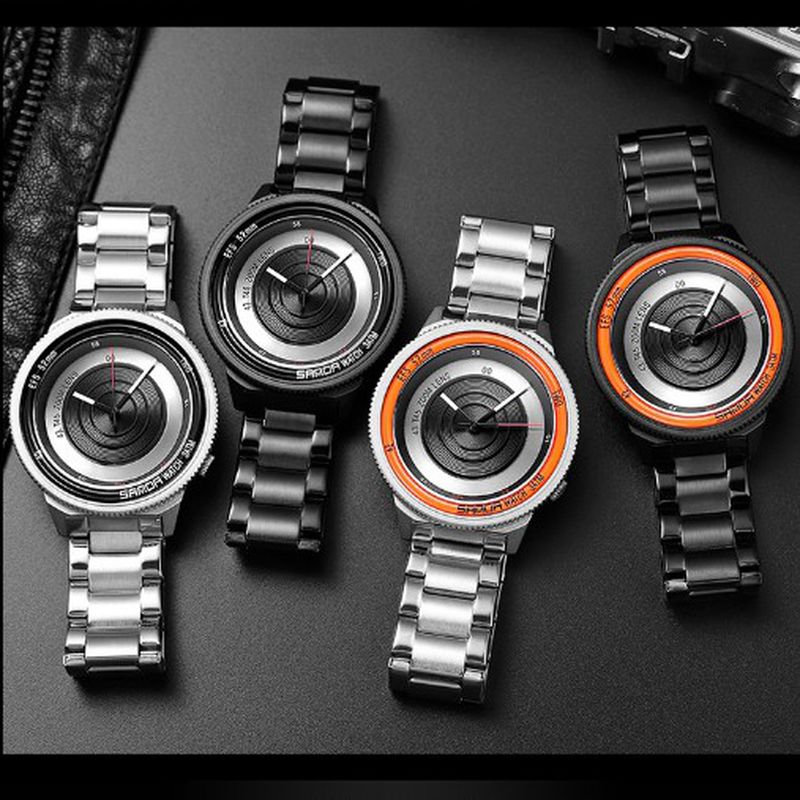 Casual Mode Heren Creatieve Camera Wijzerplaat Waterdicht Roestvrij Stalen Band Quartz Horloge