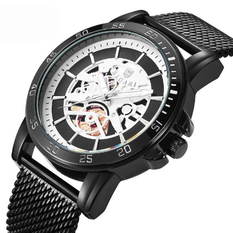 Casual Stijl Mechanisch Uiterlijk Quartz Horloges Mesh Staal Heren Polshorloge