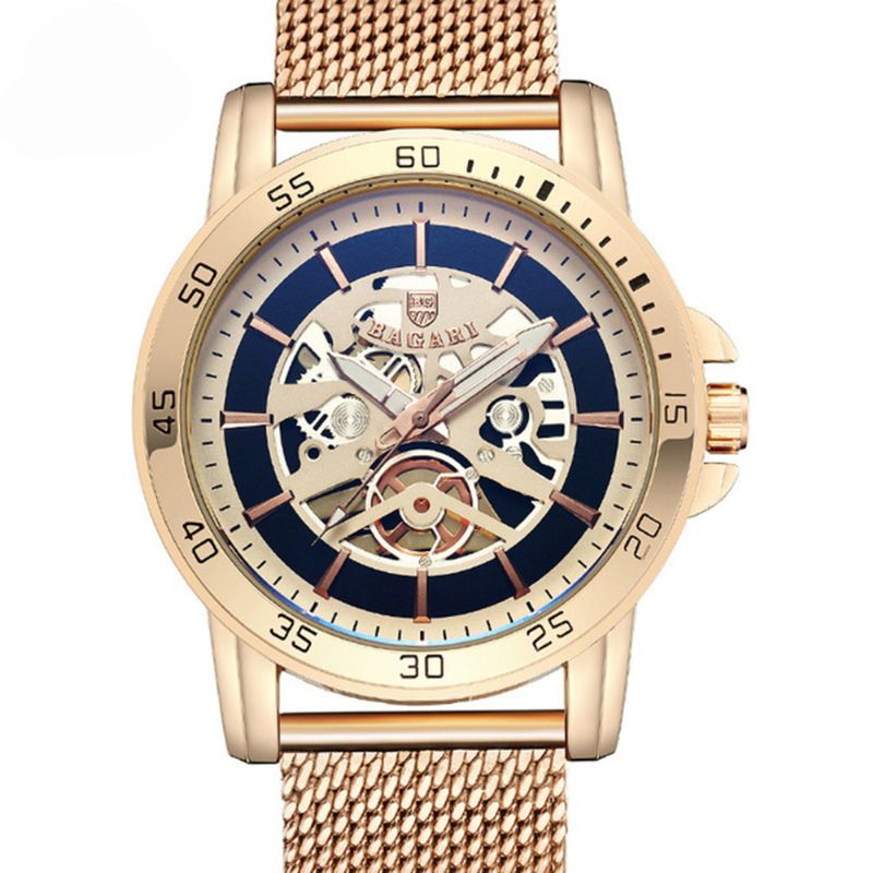 Casual Stijl Mechanisch Uiterlijk Quartz Horloges Mesh Staal Heren Polshorloge