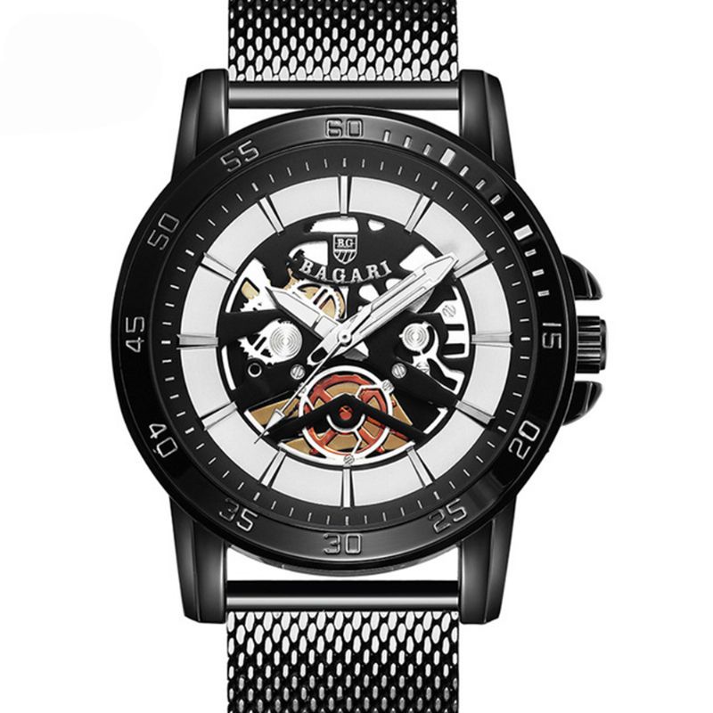 Casual Stijl Mechanisch Uiterlijk Quartz Horloges Mesh Staal Heren Polshorloge