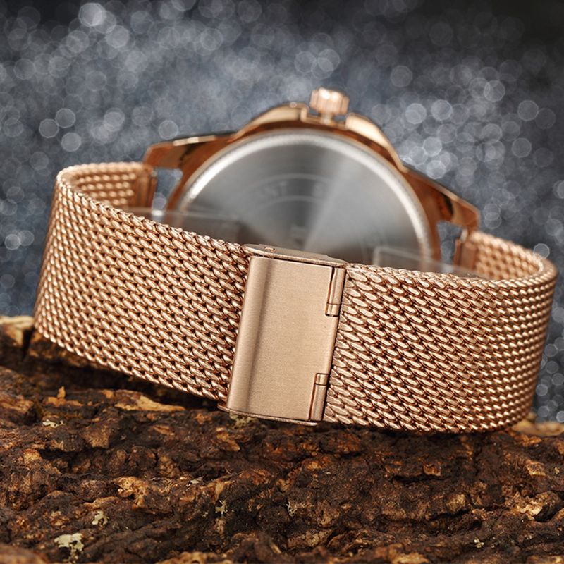 Casual Stijl Mechanisch Uiterlijk Quartz Horloges Mesh Staal Heren Polshorloge