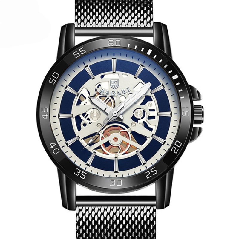 Casual Stijl Mechanisch Uiterlijk Quartz Horloges Mesh Staal Heren Polshorloge