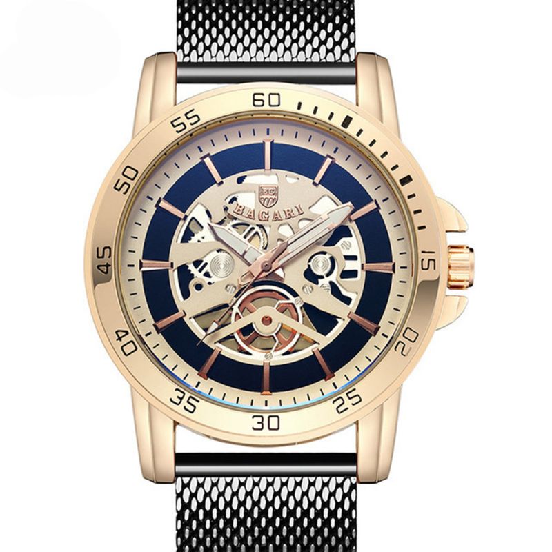 Casual Stijl Mechanisch Uiterlijk Quartz Horloges Mesh Staal Heren Polshorloge