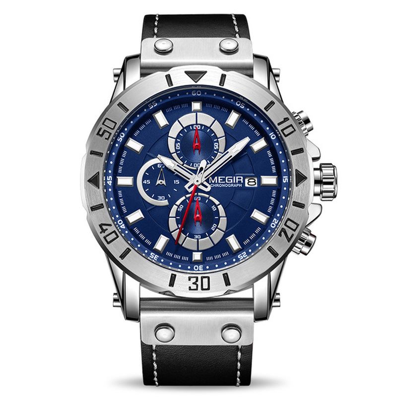 Chronograaf Lichtgevend Quartz Horloge Waterdicht Lederen Timing Herenhorloge