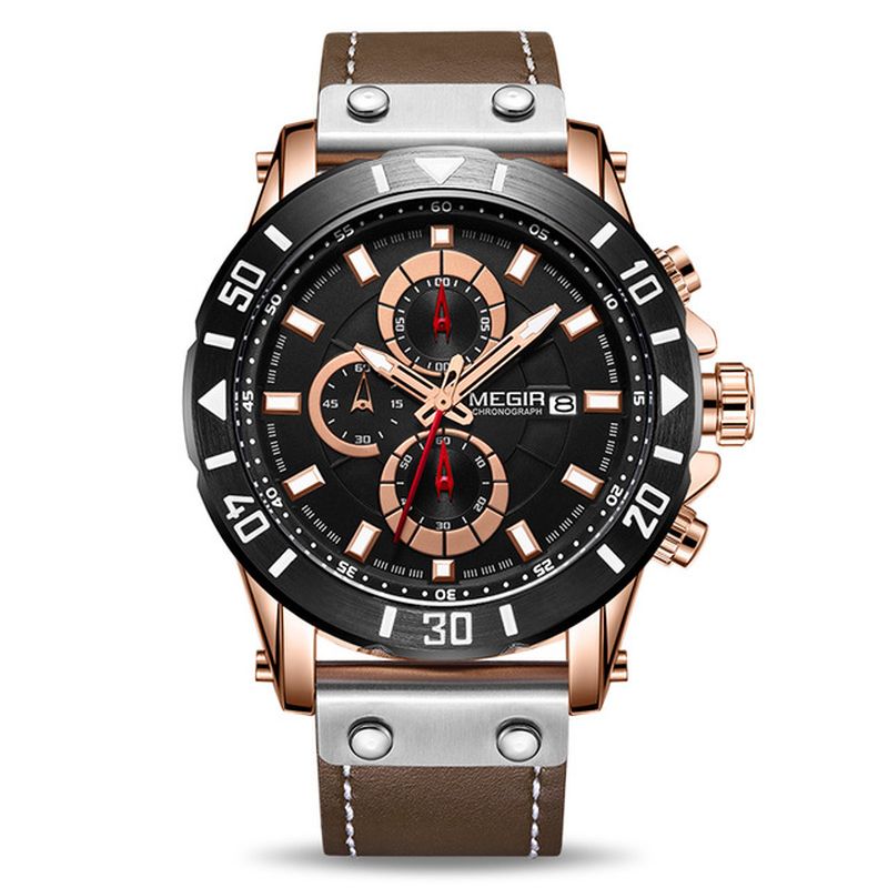 Chronograaf Lichtgevend Quartz Horloge Waterdicht Lederen Timing Herenhorloge