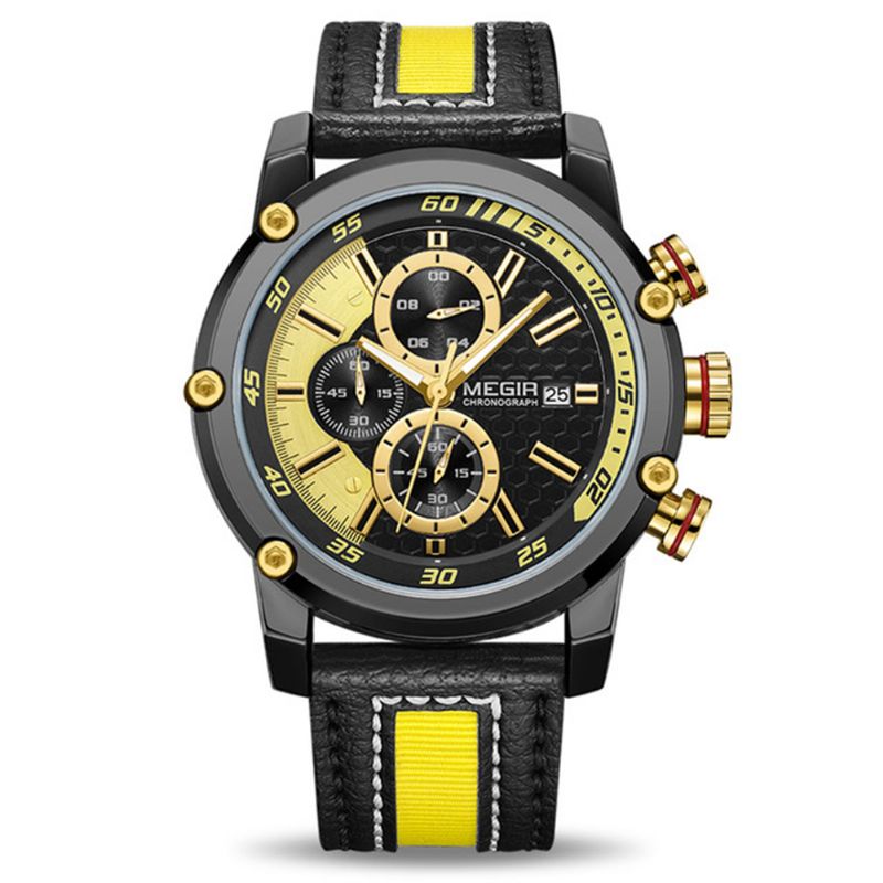 Chronograaf Sport Herenhorloge Datumweergave Lederen Band Quartz-horloges