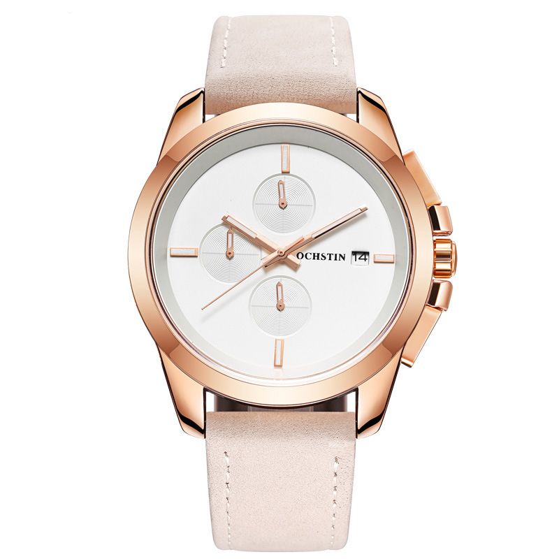 Echt Leer Casual Stijl Heren Polshorloge Kalender Quartz Horloge