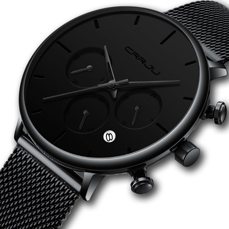 Heren Eenvoudig Atmosferisch Wijzerplaat Kleur Ontwerp Naald Full Mesh Stalen Band Quartz Horloge