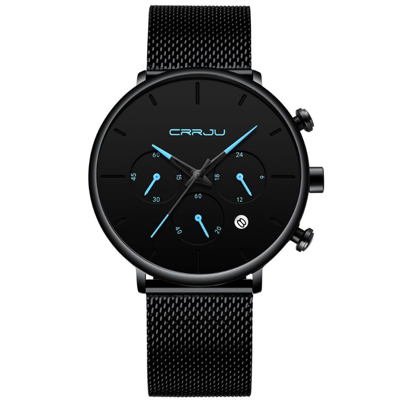 Heren Eenvoudig Atmosferisch Wijzerplaat Kleur Ontwerp Naald Full Mesh Stalen Band Quartz Horloge