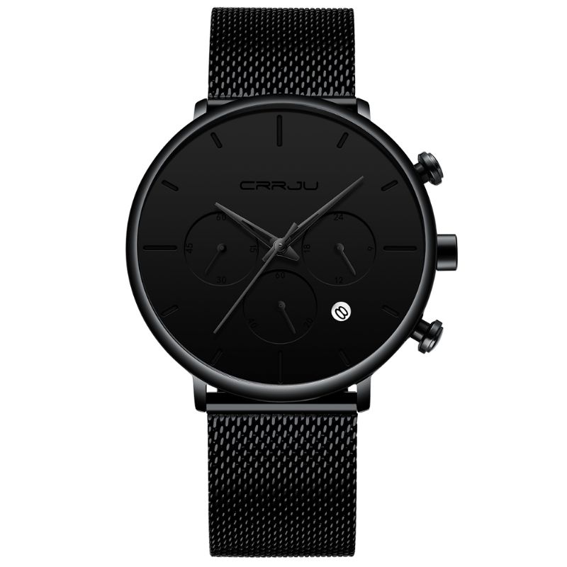 Heren Eenvoudig Atmosferisch Wijzerplaat Kleur Ontwerp Naald Full Mesh Stalen Band Quartz Horloge