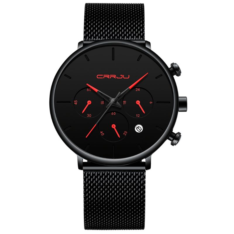 Heren Eenvoudig Atmosferisch Wijzerplaat Kleur Ontwerp Naald Full Mesh Stalen Band Quartz Horloge