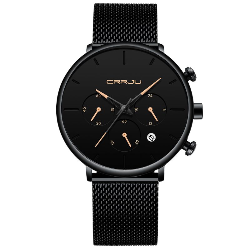 Heren Eenvoudig Atmosferisch Wijzerplaat Kleur Ontwerp Naald Full Mesh Stalen Band Quartz Horloge