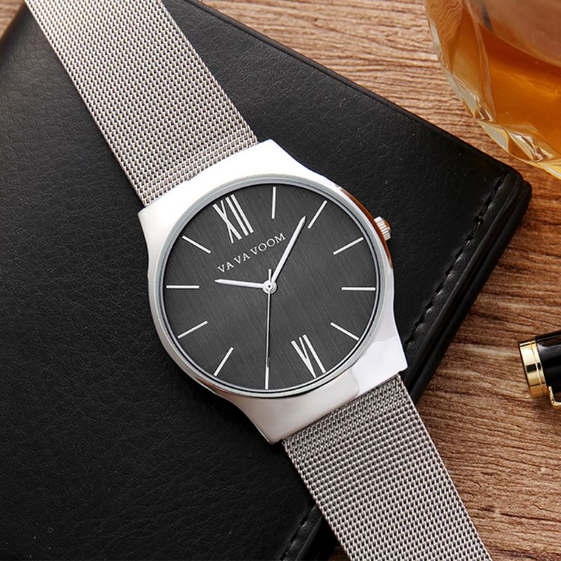 Heren Zakelijk Quartz Horloge Roestvrij Stalen Band Grote Casual Wijzerplaat Horloge