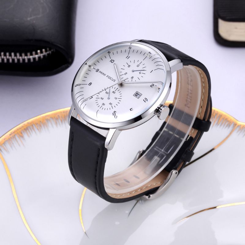 Lederen Band Heren Horloge Casual Stijl Lichtgevende Hand Quartz Horloges