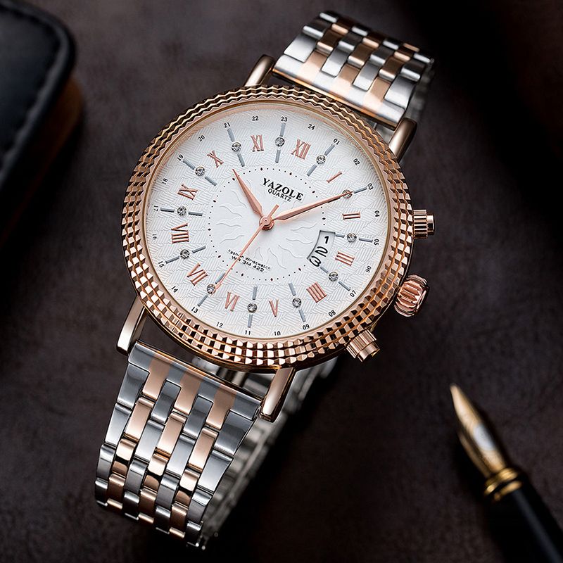 Lederen Band Romeinse Cijfers Crystal Dial Mode Heren Quartz Horloge