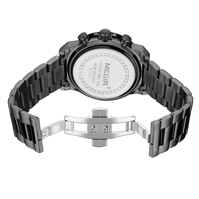 Luxe Grote Wijzerplaat Chronograaf Zakelijke Stijl Roestvrij Staal Heren Horloge Quartz Horloge