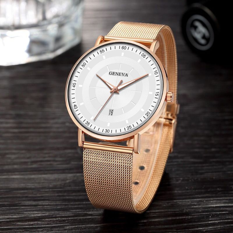 Mode Casual Lichtgevende Wijzers Zakelijk Multifunctioneel Quartz Horloge Met Mesh Band