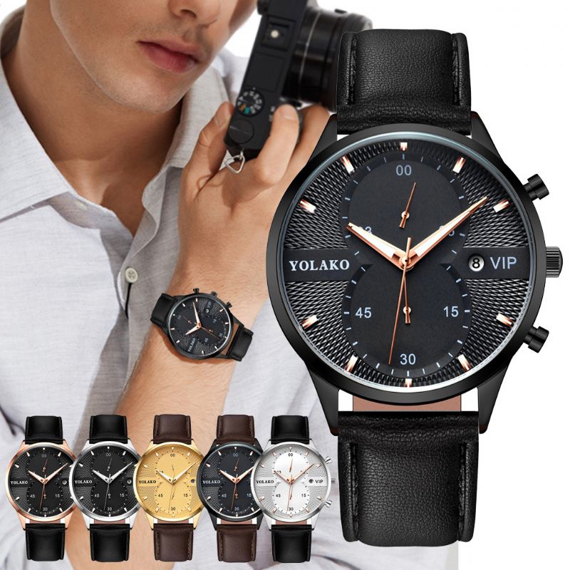 Mode Casual Zakelijk Pu Lederen Eenvoudige Riem Quartz Horloge Voor Heren