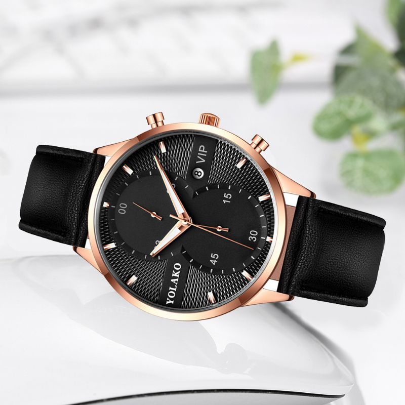 Mode Casual Zakelijk Pu Lederen Eenvoudige Riem Quartz Horloge Voor Heren