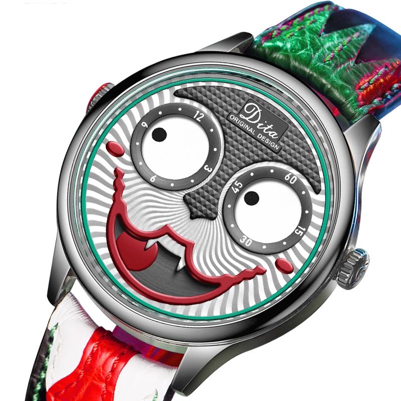 Mode Creatieve Joker Wijzerplaat Leer/roestvrijstalen Band Persoonlijkheid Heren Quartz Horloge