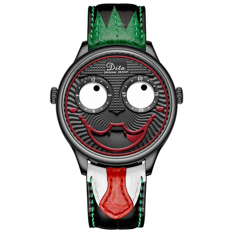 Mode Creatieve Joker Wijzerplaat Leer/roestvrijstalen Band Persoonlijkheid Heren Quartz Horloge