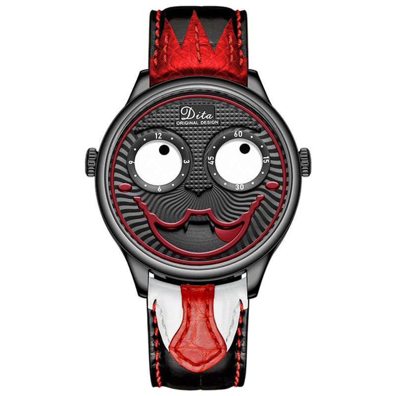 Mode Creatieve Joker Wijzerplaat Leer/roestvrijstalen Band Persoonlijkheid Heren Quartz Horloge