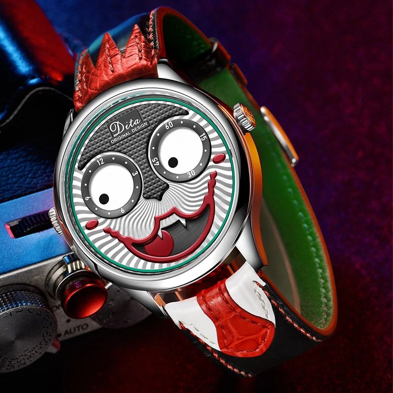 Mode Creatieve Joker Wijzerplaat Leer/roestvrijstalen Band Persoonlijkheid Heren Quartz Horloge