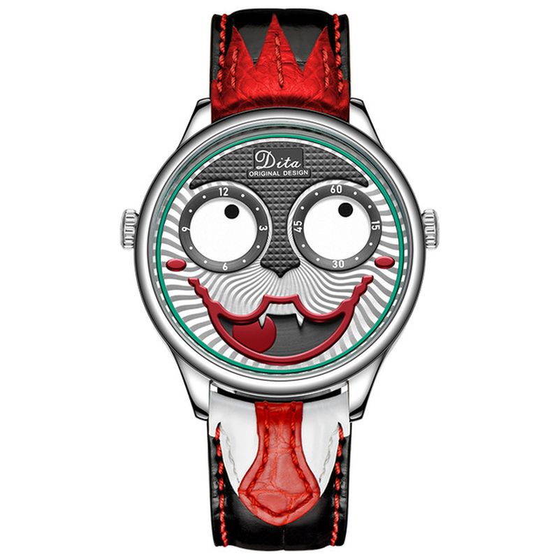 Mode Creatieve Joker Wijzerplaat Leer/roestvrijstalen Band Persoonlijkheid Heren Quartz Horloge