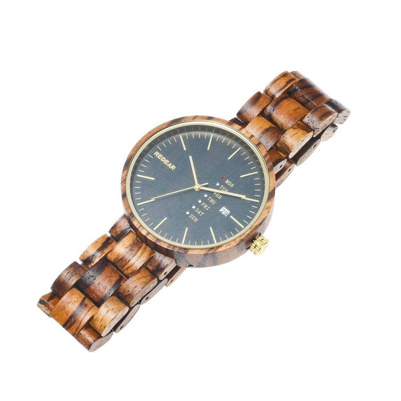 Mode Heren Houten Horloge Datum Week Display Houten Band Quartz Horloge