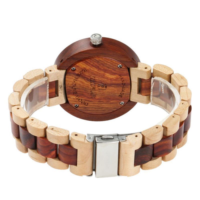 Mode Heren Houten Horloge Datum Week Display Houten Band Quartz Horloge