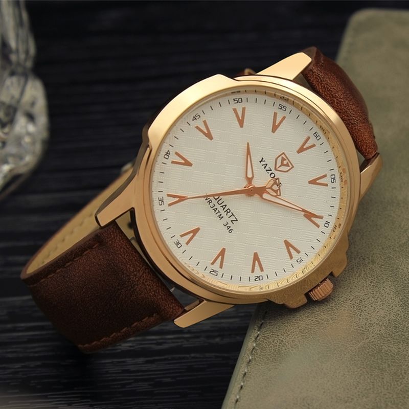 Mode Heren Quartz Horloge Casual Lederen Band Horloge