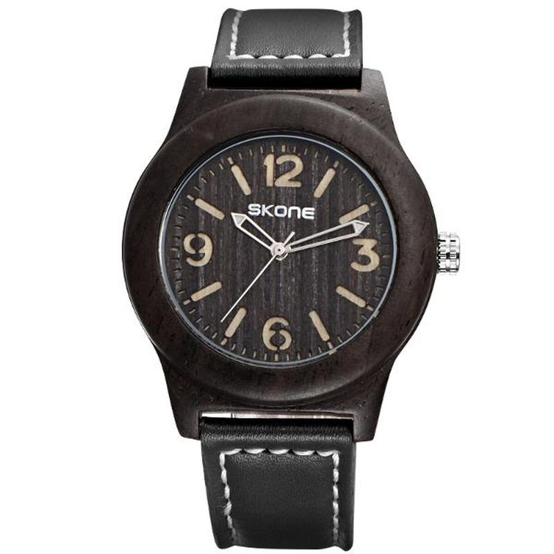 Mode Heren Quartz Horloge Casual Lederen Band Houten Horloge