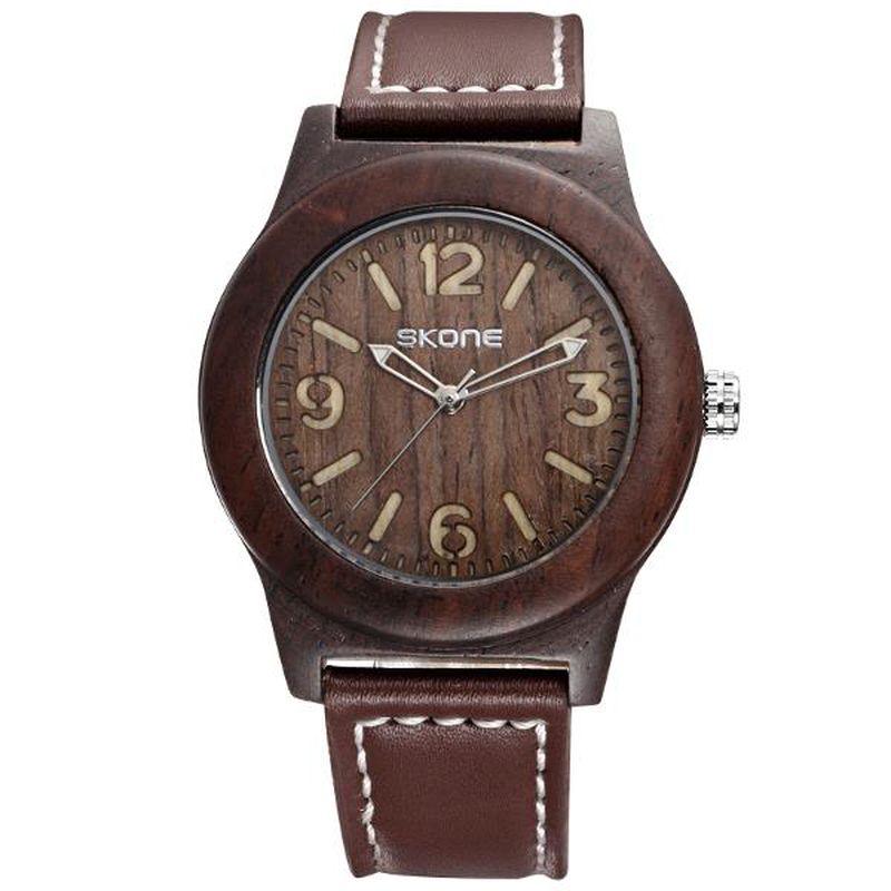 Mode Heren Quartz Horloge Casual Lederen Band Houten Horloge