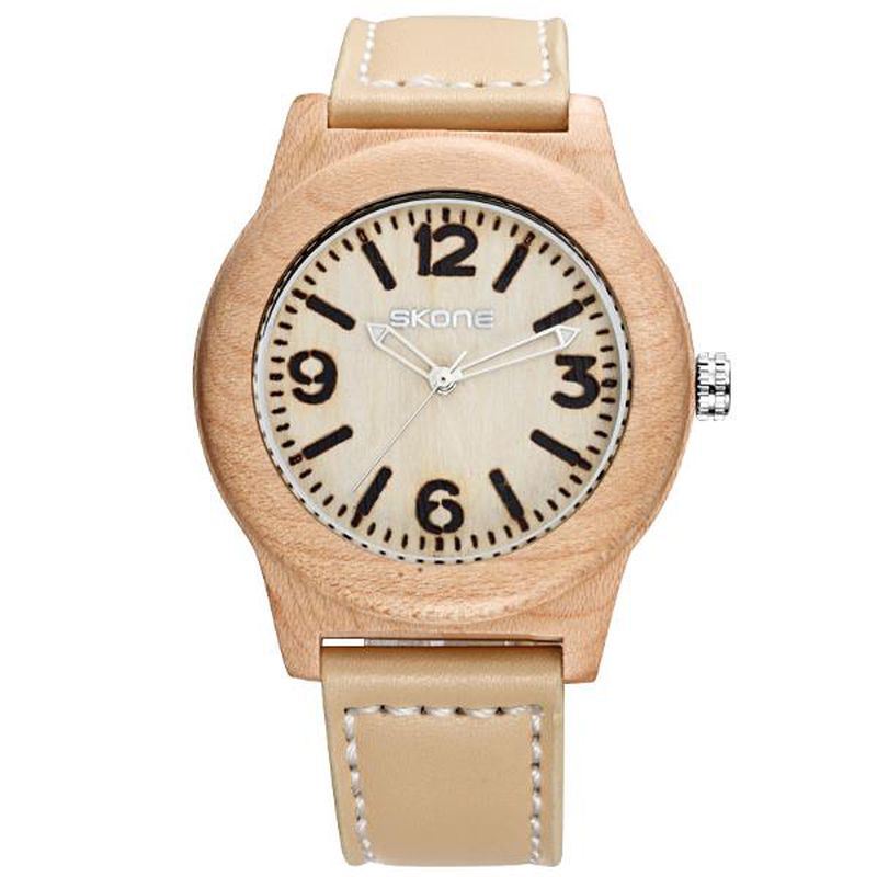 Mode Heren Quartz Horloge Casual Lederen Band Houten Horloge