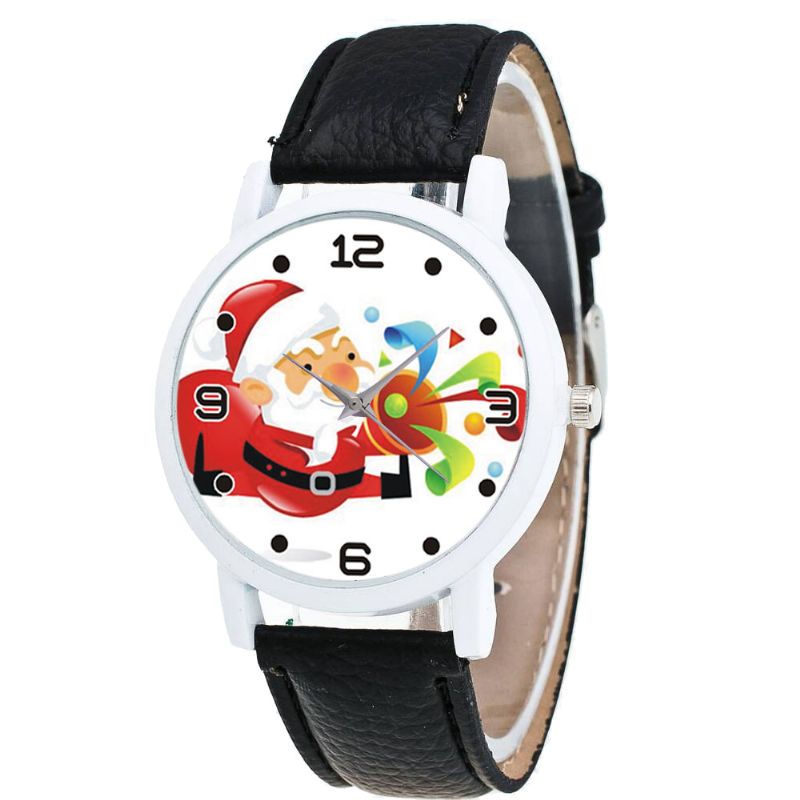 Mode Kerst Kerstman Blazen Suona Patroon Leuke Horloge Lederen Band Mannen Vrouwen Quartxz Horloge