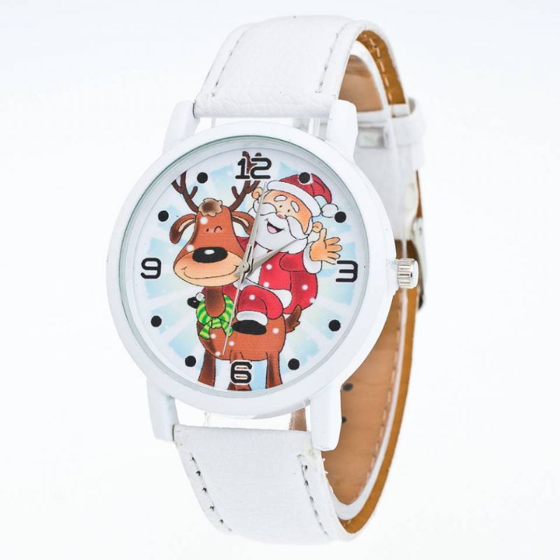 Mode Kerst Kerstman Patroon Leuk Horloge Lederen Band Heren Dames Quartxz Horloge