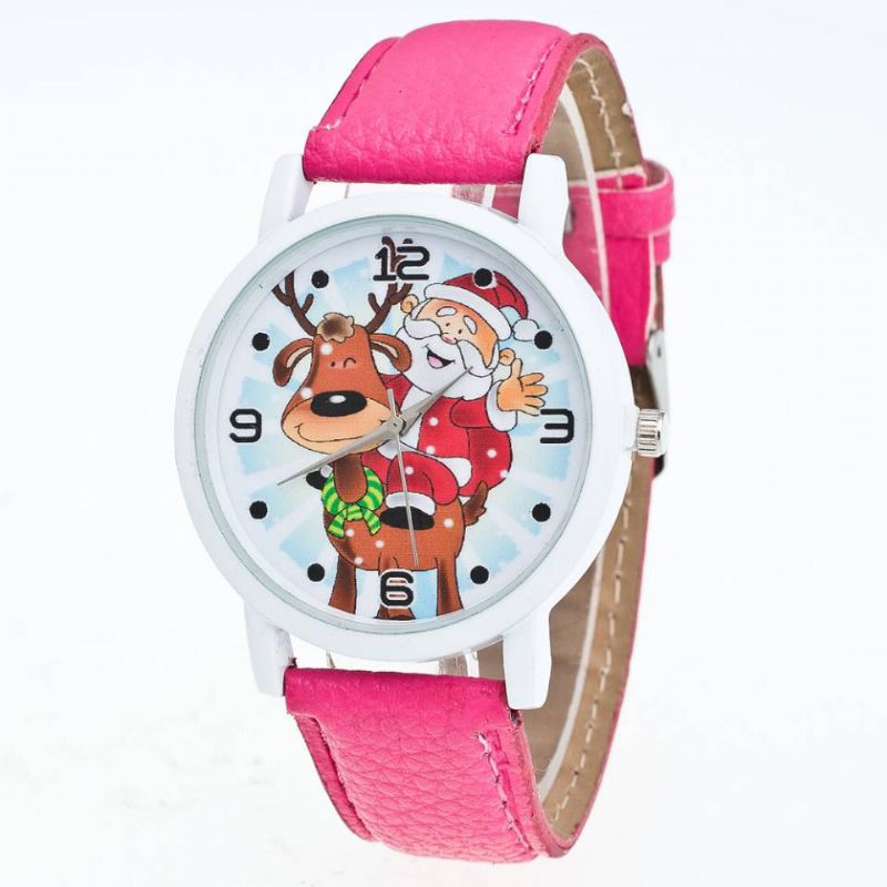 Mode Kerst Kerstman Patroon Leuk Horloge Lederen Band Heren Dames Quartxz Horloge